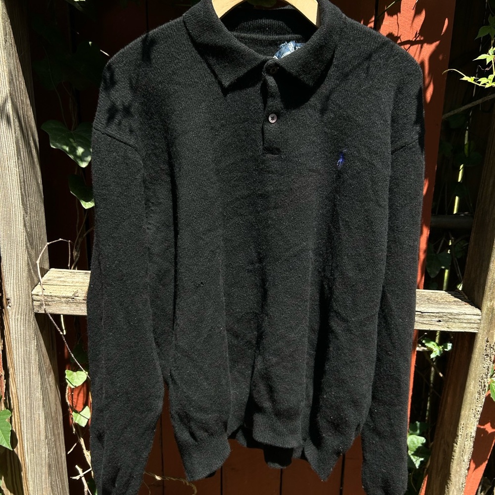 Black Polo Sweater Virgin Lambs Wool XL